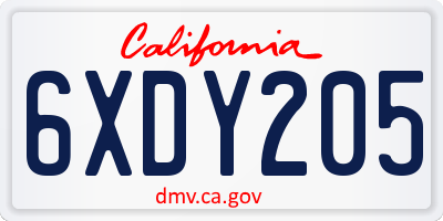 CA license plate 6XDY205