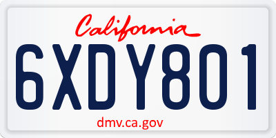 CA license plate 6XDY801