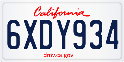 CA license plate 6XDY934