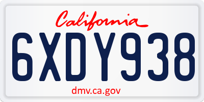 CA license plate 6XDY938
