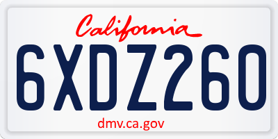 CA license plate 6XDZ260