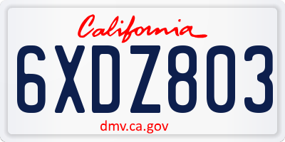 CA license plate 6XDZ803