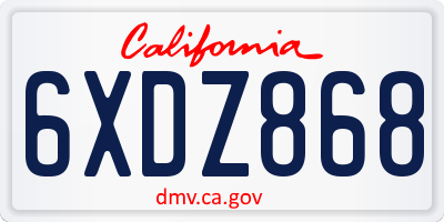 CA license plate 6XDZ868