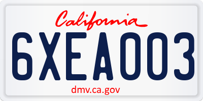 CA license plate 6XEA003