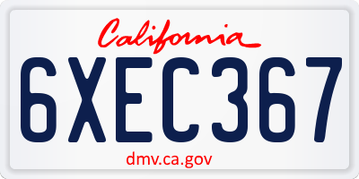 CA license plate 6XEC367