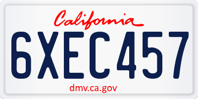 CA license plate 6XEC457