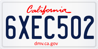 CA license plate 6XEC502