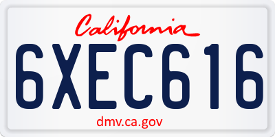 CA license plate 6XEC616