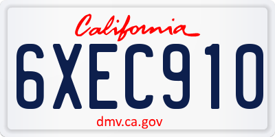 CA license plate 6XEC910