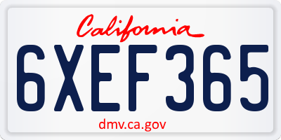 CA license plate 6XEF365