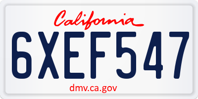 CA license plate 6XEF547
