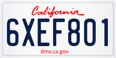CA license plate 6XEF801