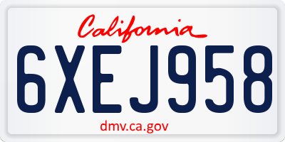 CA license plate 6XEJ958