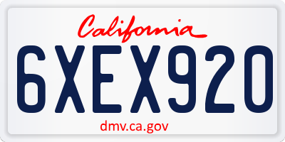 CA license plate 6XEX920