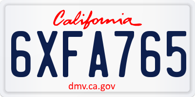 CA license plate 6XFA765