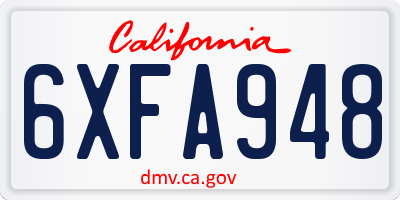 CA license plate 6XFA948