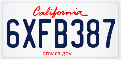 CA license plate 6XFB387