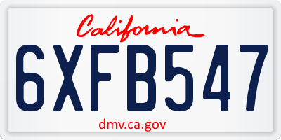 CA license plate 6XFB547