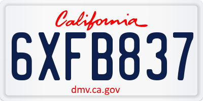 CA license plate 6XFB837