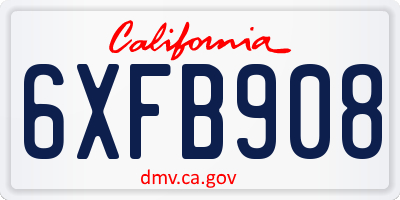 CA license plate 6XFB908