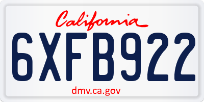 CA license plate 6XFB922