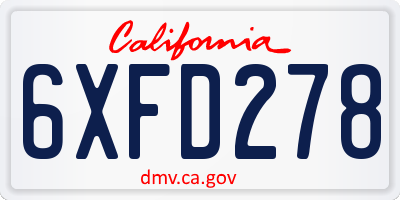 CA license plate 6XFD278