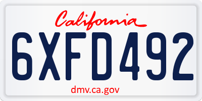 CA license plate 6XFD492