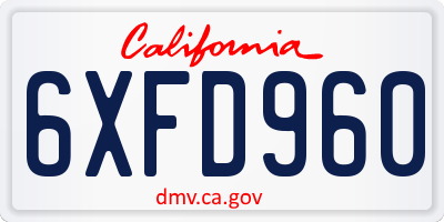 CA license plate 6XFD960