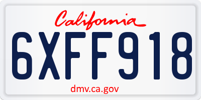 CA license plate 6XFF918