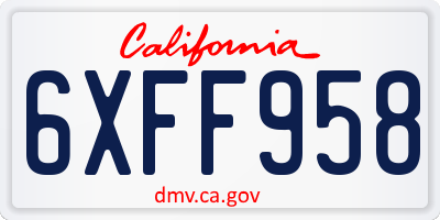 CA license plate 6XFF958