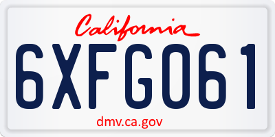 CA license plate 6XFG061