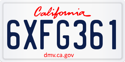 CA license plate 6XFG361