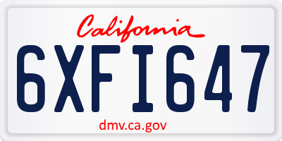 CA license plate 6XFI647
