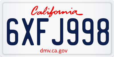 CA license plate 6XFJ998