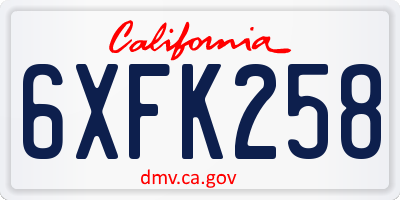 CA license plate 6XFK258