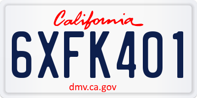 CA license plate 6XFK401