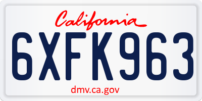 CA license plate 6XFK963