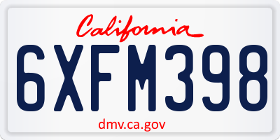 CA license plate 6XFM398