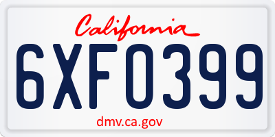 CA license plate 6XFO399