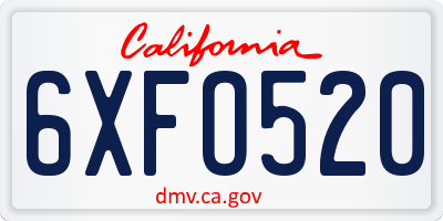 CA license plate 6XFO520