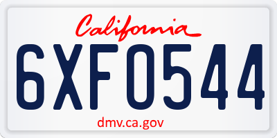 CA license plate 6XFO544