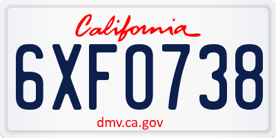 CA license plate 6XFO738