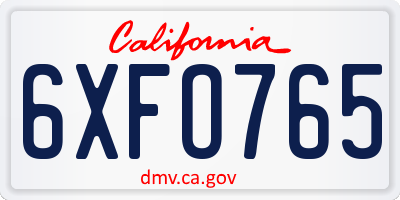 CA license plate 6XFO765
