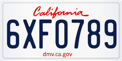 CA license plate 6XFO789