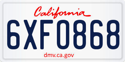CA license plate 6XFO868