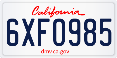 CA license plate 6XFO985