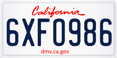 CA license plate 6XFO986