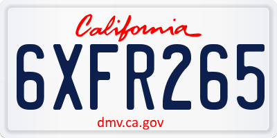 CA license plate 6XFR265