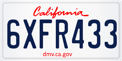 CA license plate 6XFR433