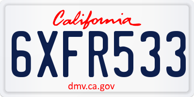 CA license plate 6XFR533